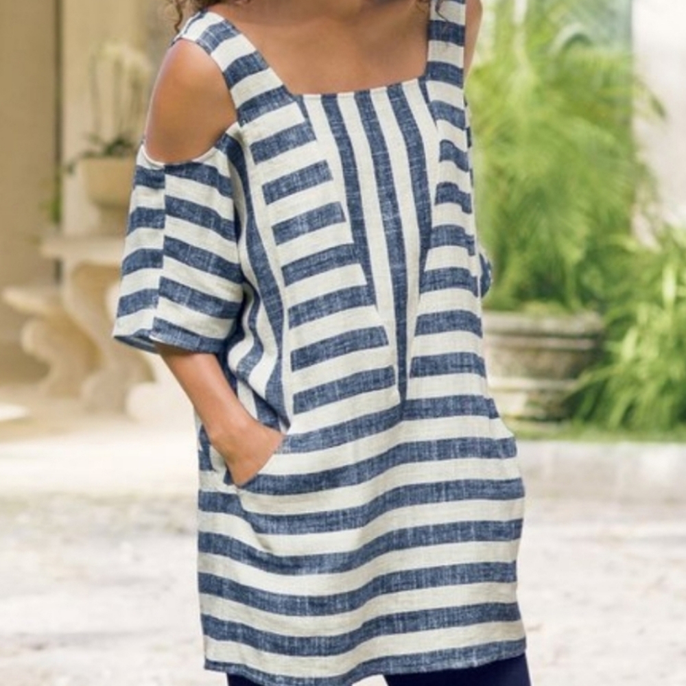 Soft Surroundings Sunset Tunic Linen Cold Shoulder M